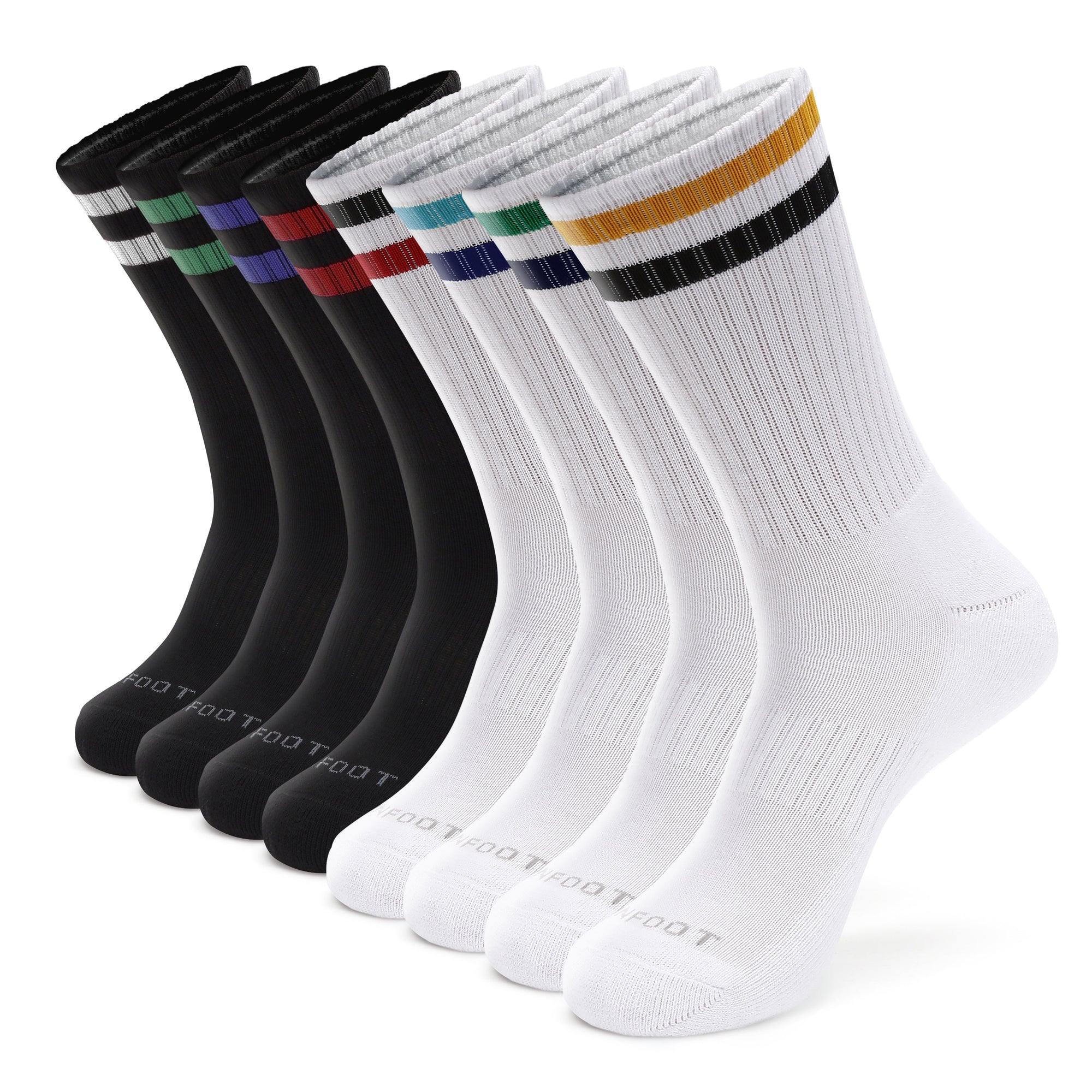 Six pairs of socks with different colors.