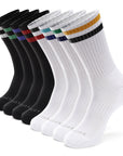 Six pairs of socks with different colors.