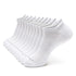 A dozen of white socks sitting on top of each other.