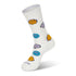 A pair of white socks with fish on them.