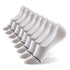A row of white socks with blue stripes.
