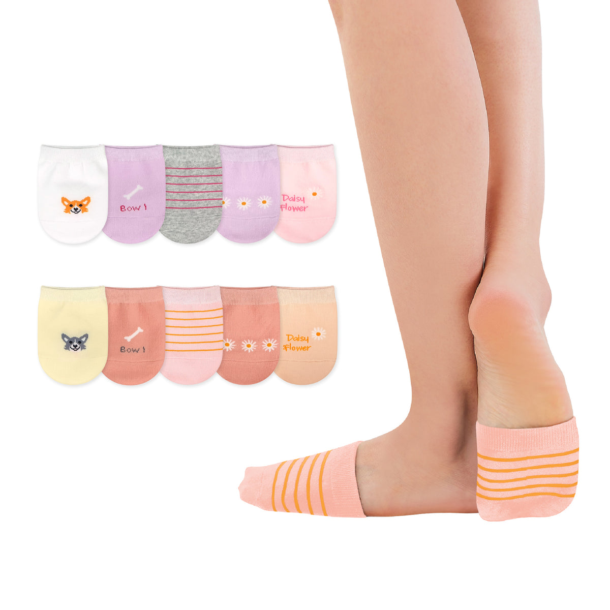 Socks under 5 Dollars 10 Pairs Women's Solid Patterned Cotton Bottom Non  Slip