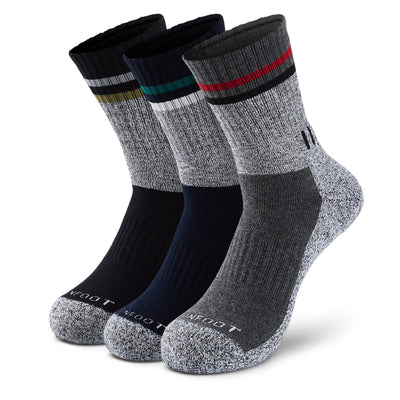 Three pairs of men's socks with different colors.