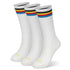 Three pair of white and colorful socks.
