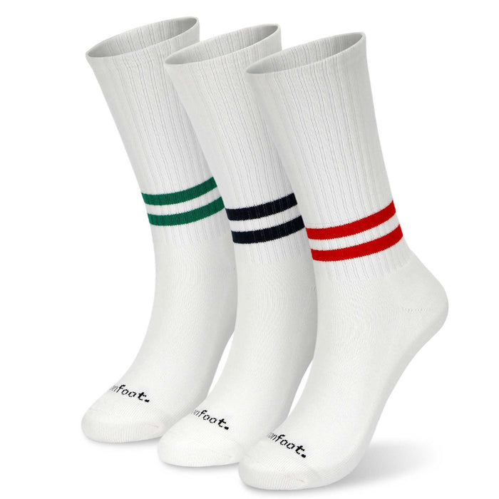 Athletic Cushion Low Stripes White Crew 3 Pairs Socks