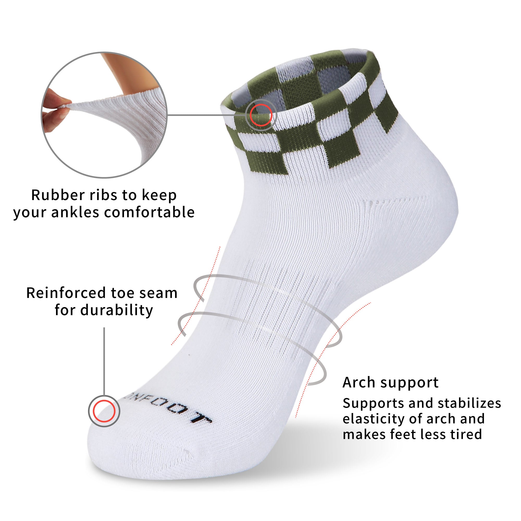 Cushioned Checker-border Quarter 6 Pairs Socks