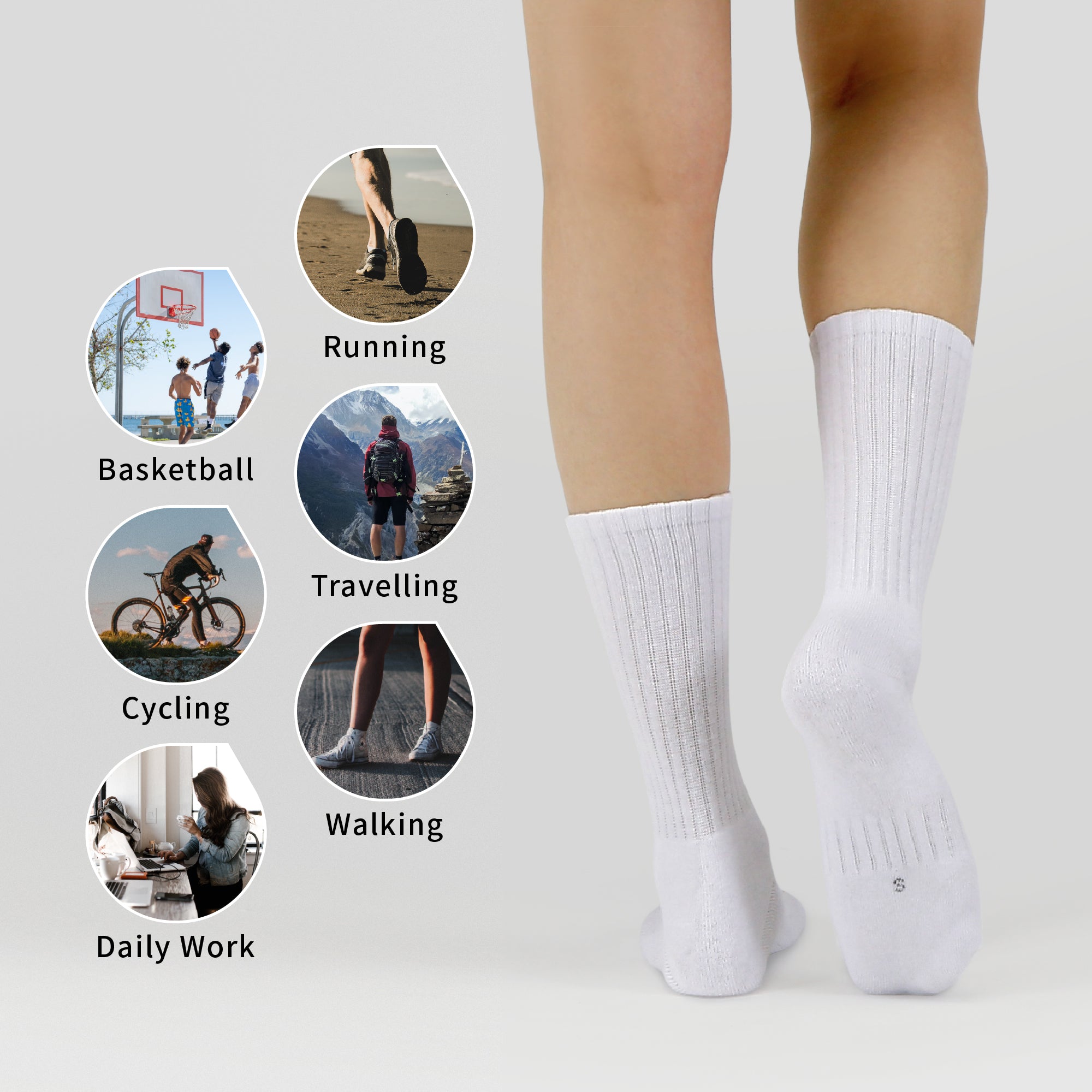 Daily Solid Cushioned Sole Crew 6 Pairs Socks