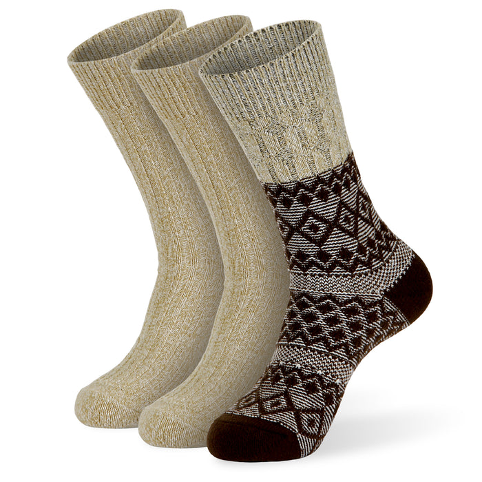 Soft Warm Vintage Knit Cozy Slipper Crew 3 Pairs Socks
