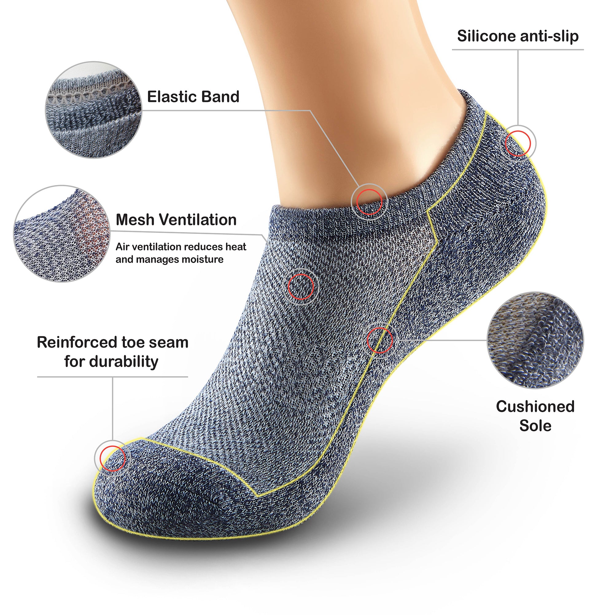 TT Cushion No Show Socks Non Slip